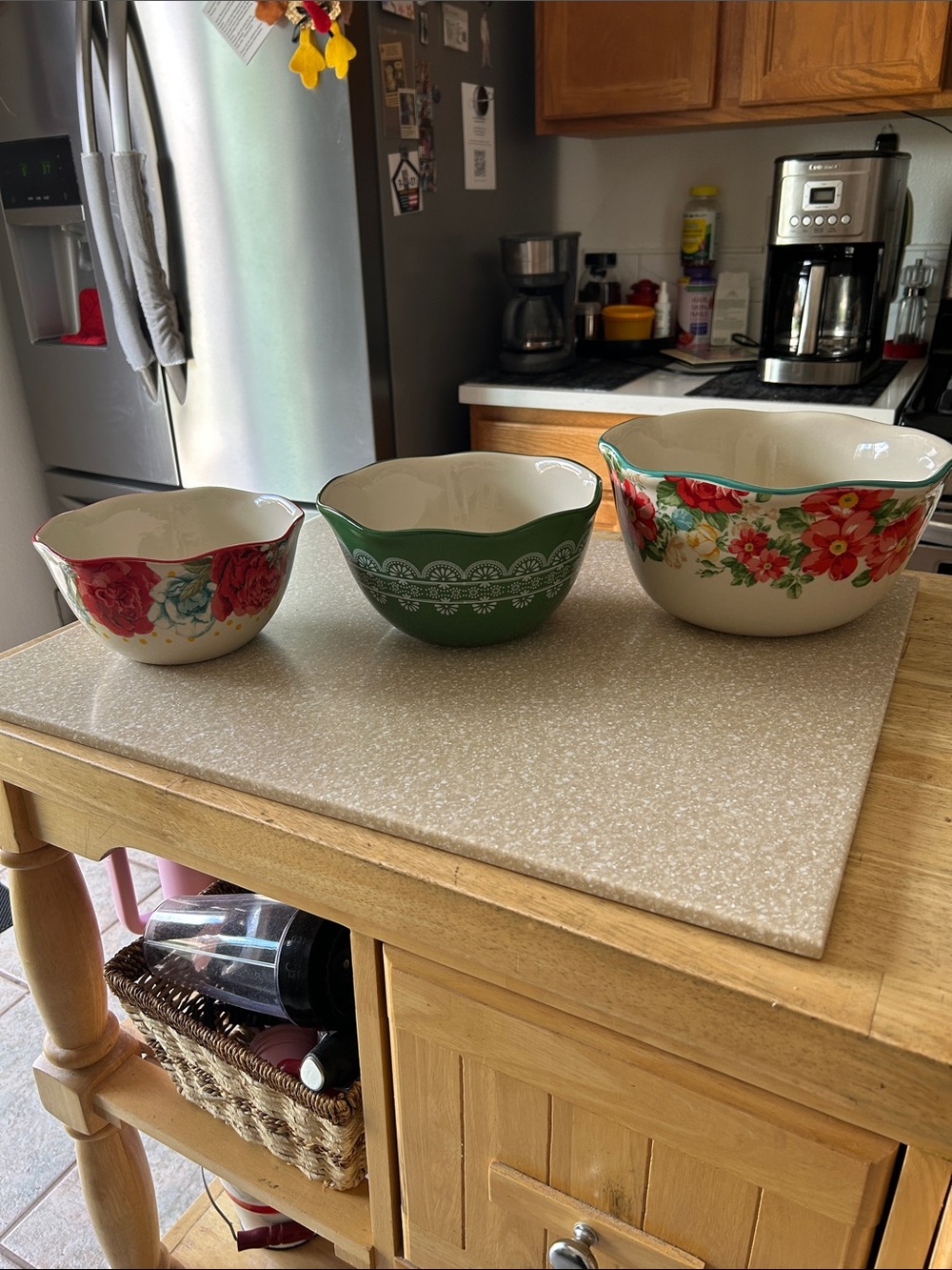 Pioneer Woman Floral Ceramic Mixing Bowl - Green, Red & Cream Set